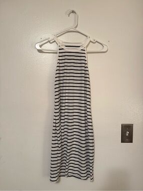 Striped Halter Neck Tank Dress - Black & White